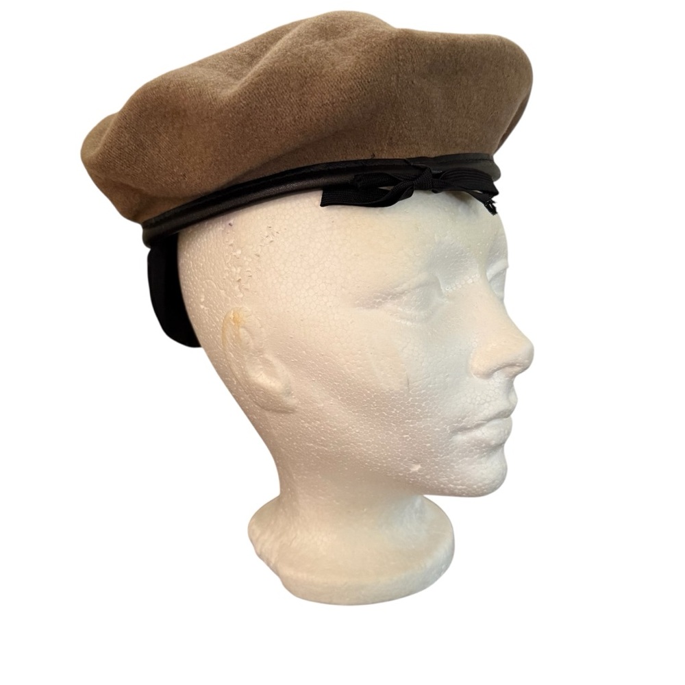 Vintage Made in USA Beret 100% Wool Tan & Black Punk Rock Parisian Size 6 3/4